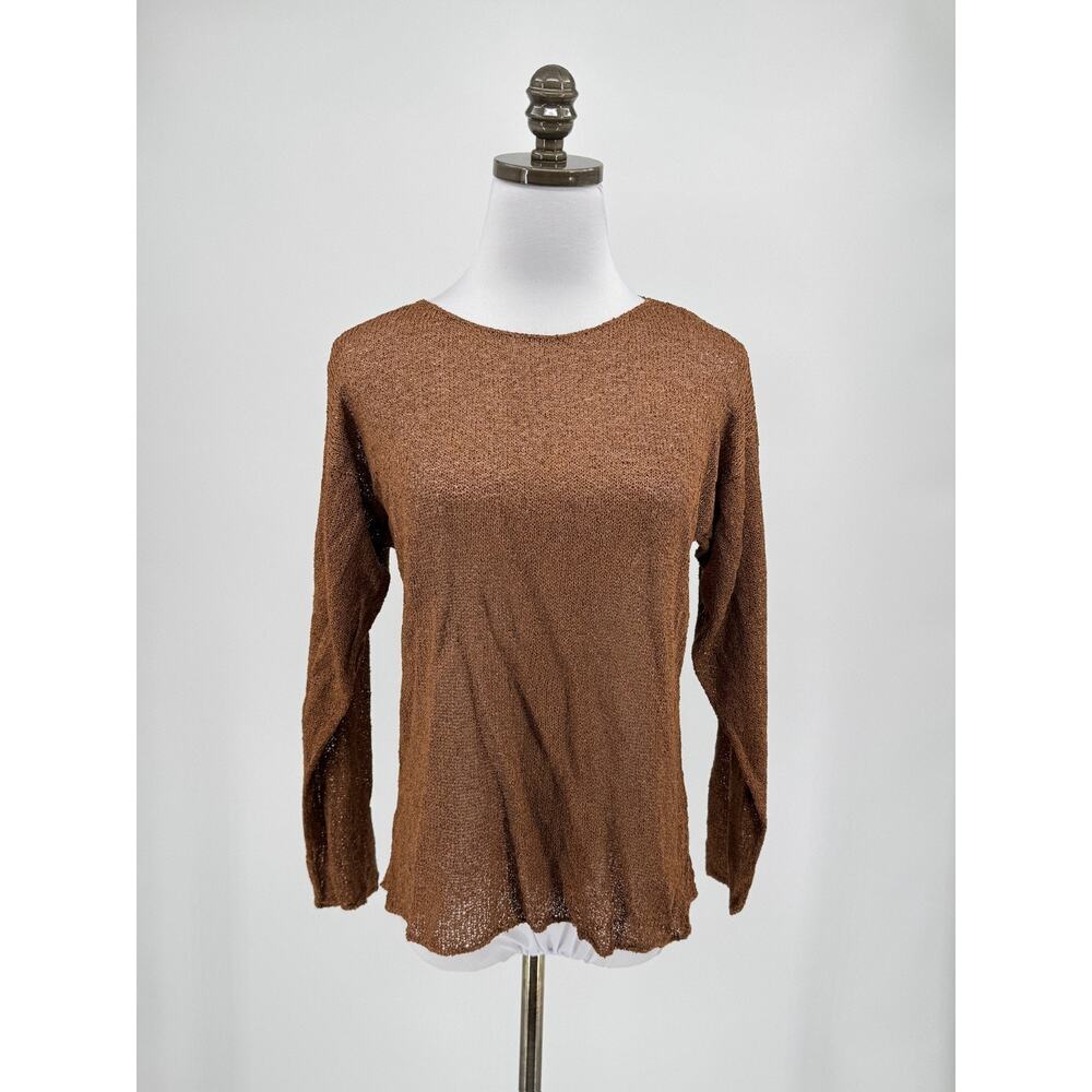 Harari Womens Copper Brown Knit Long Sleeve Pullover Sweater One Size